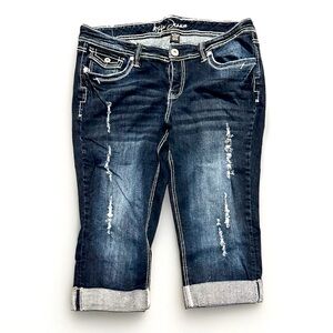 Ariya Jeans 13 / 14 Junior Distressed Capri Low Rise Cuffed Denim Jeans Pockets